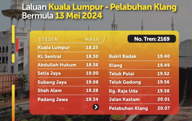 KTM Komuter introduces limited stops train from KL to Pelabuhan Klang – 14 stations, weekday evenings only