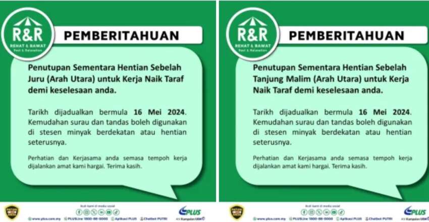 PLUS Juru, Tanjung Malim R&Rs closed for upgrading 1764175