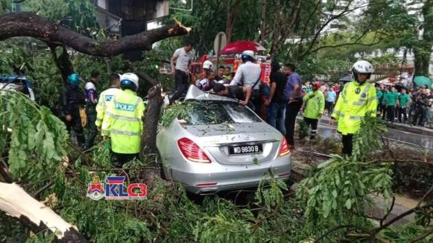 Fallen tree along Jalan Sultan Ismail causes damage to vehicles – Concorde Hotel stretch closed to traffic