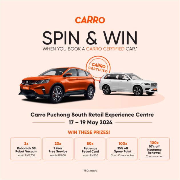‘Spin & Win’ promo when you buy a Carro Certified car this weekend – over RM40k worth of prizes to be won
