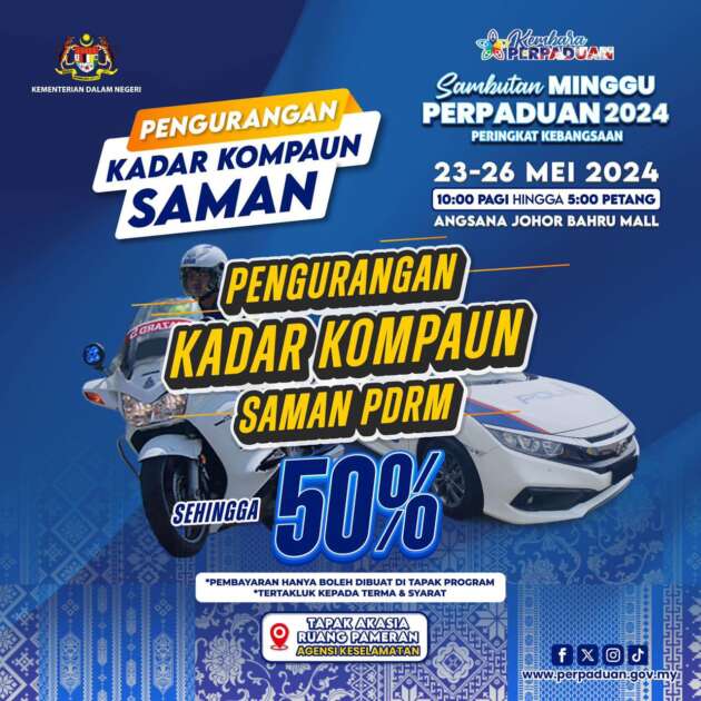 Polis beri 50% diskaun saman trafik pada 23-26 Mei sempena Minggu Perpaduan 2024 di Angsana JB