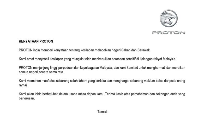 Proton keluar kenyataan mohon maaf tentang kesilapan label kedudukan negeri Sabah dan Sarawak 1777004