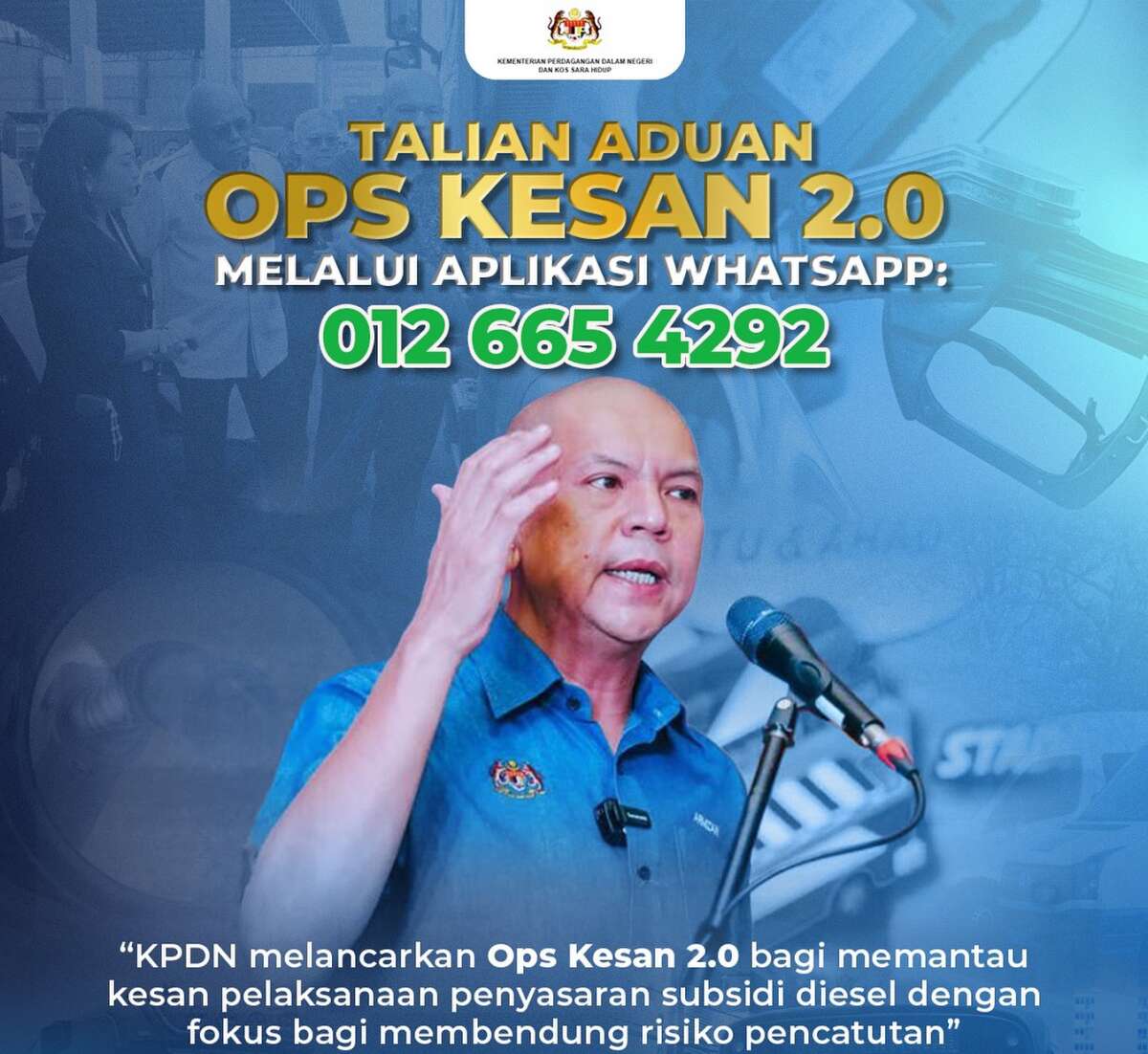KPDN sediakan saluran aduan khas menerusi Whatsapp berhubung sistem diesel bersubsidi