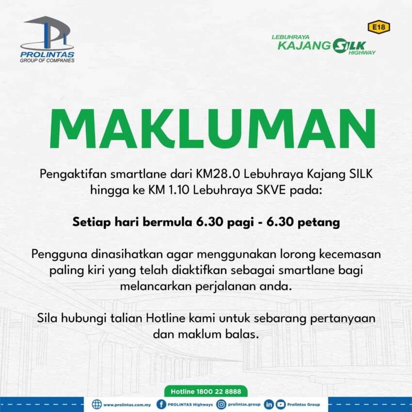 Smartlane for Kajang Silk to SKVE highways, 12h daily 1780748