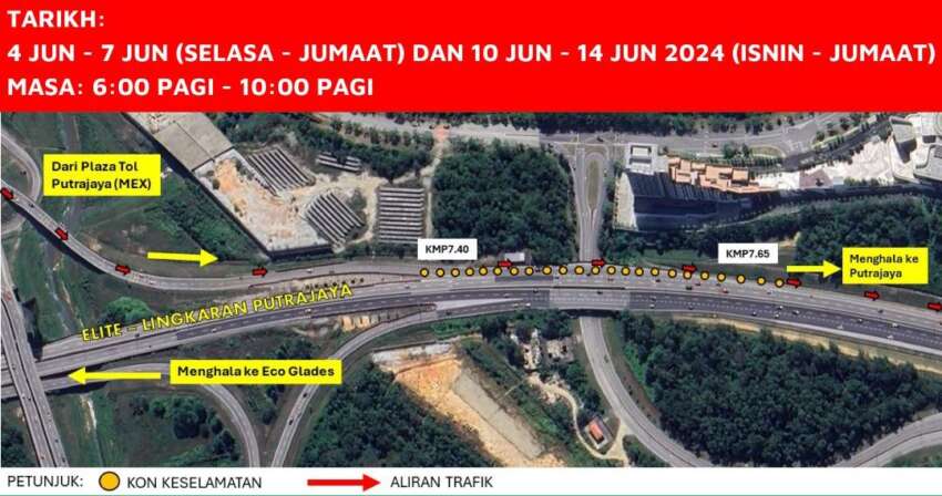 New traffic flow trial MEX Highway’s Putrajaya exit – weekdays 6am to 10am, from today till June 14 1773212