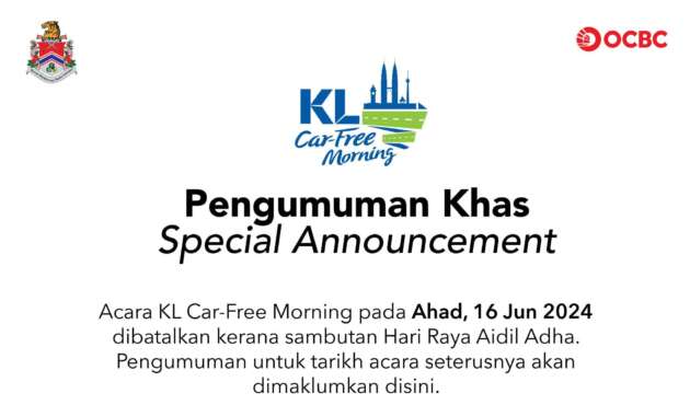 No KL Car Free Morning on June 16, Raya Haji holiday