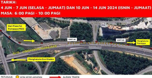 Ujian Rintis Awam Skim Penyaluran Trafik di Lingkaran Putrajaya, ELITE pada 4-7 Jun dan 10-14 Jun – PLUS