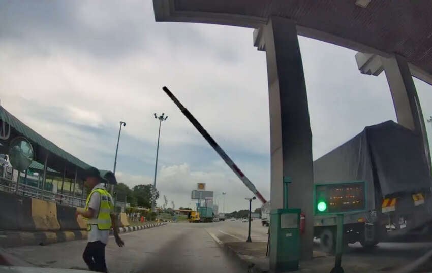 Motorcycle crashes into person at toll plaza – use the correct lane, and slow down for potential hazards 1776147