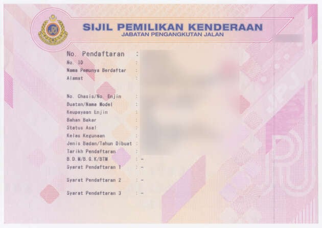 Yuran cetakan Sijil Pemilikan Kenderaan diturunkan ke RM20 untuk Semenanjung Malaysia dan Sabah