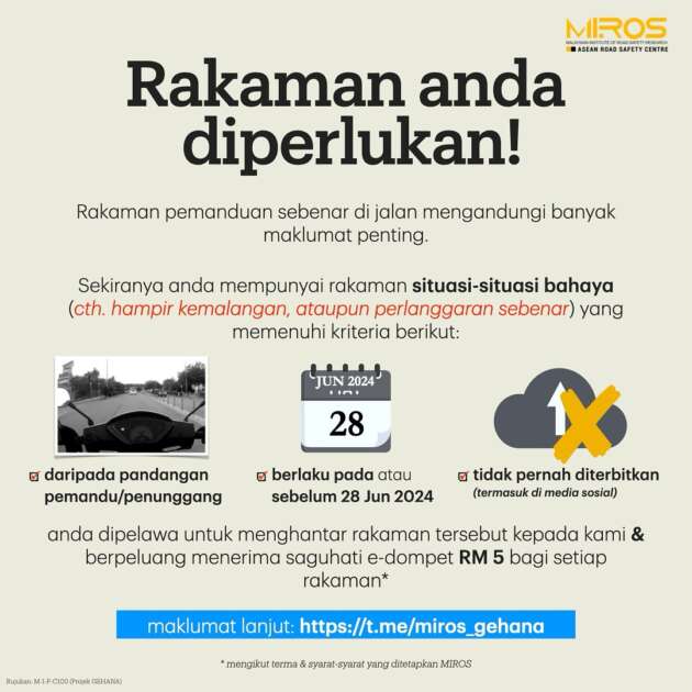 MIROS bangunkan pangkalan data Gehana – kongsi rakaman pemanduan sebenar bahaya di jalanraya