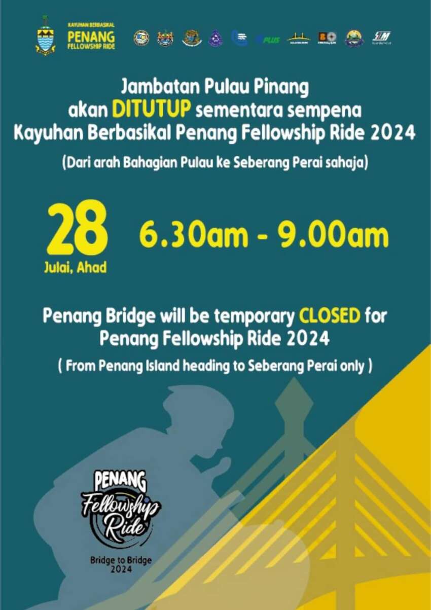 Both Penang Bridge, Second Bridge will be closed this Sun morning, July 28, for the Penang Fellowship Ride 1795016
