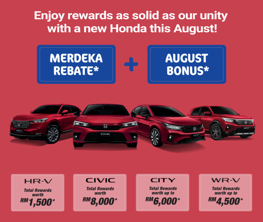 Honda Malaysia August 2024 Merdeka promo – up to RM8,000 off; MY2024 City, Civic, WR-V, HR-V included 1799106