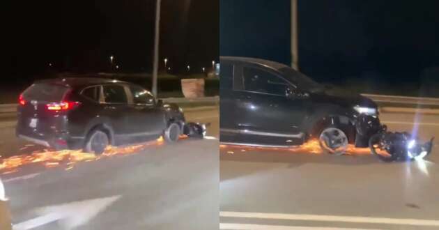 Honda CR-V hits motorcycle and drags it for 500m in Rawang with driver unaware and presumed drunk