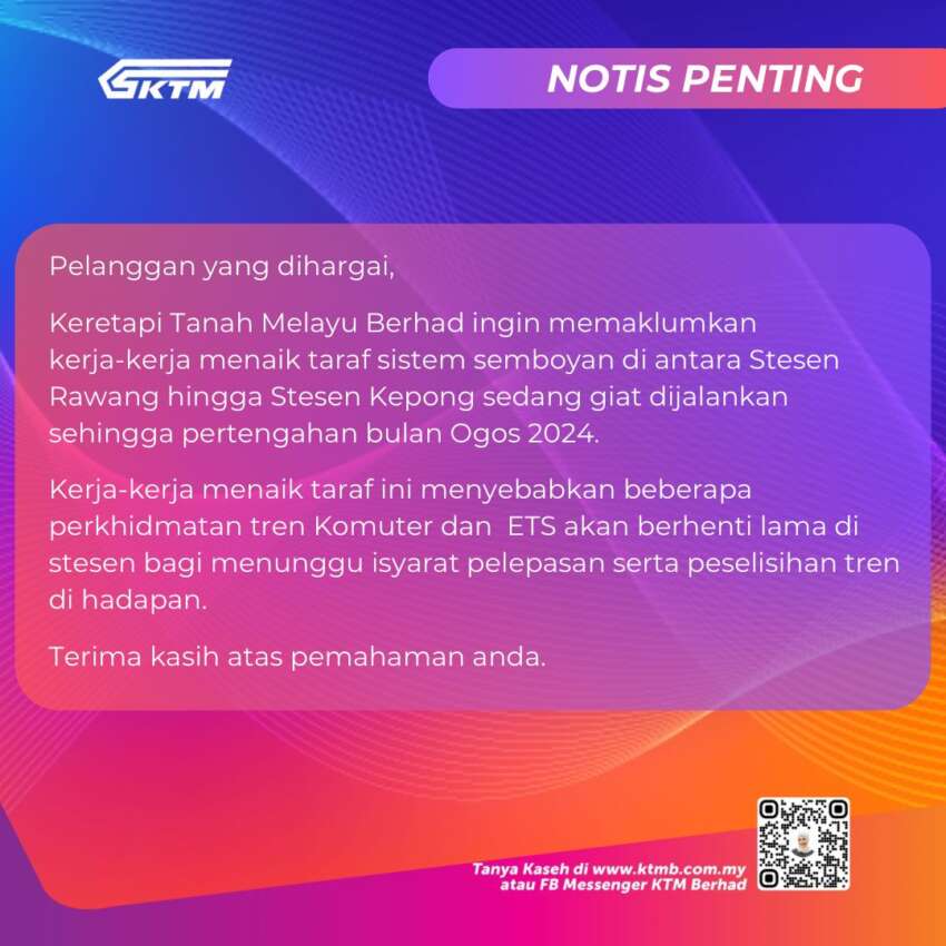 Delays for KTM Komuter, ETS due to signalling system upgrade between Rawang, Kepong – till mid August 1801195