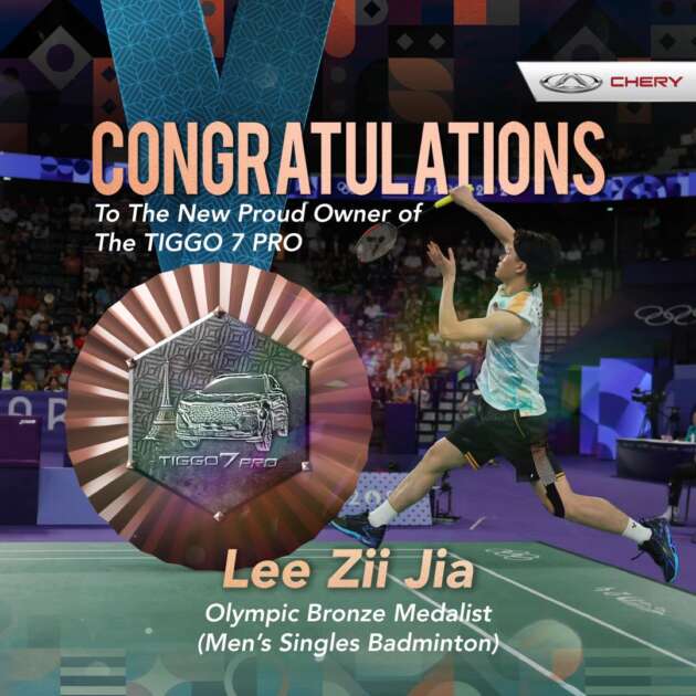 Lee Zii Jia wins Olympic bronze medal for Malaysia at Paris 2024, gets a free Chery Tiggo 7 Pro for his efforts
