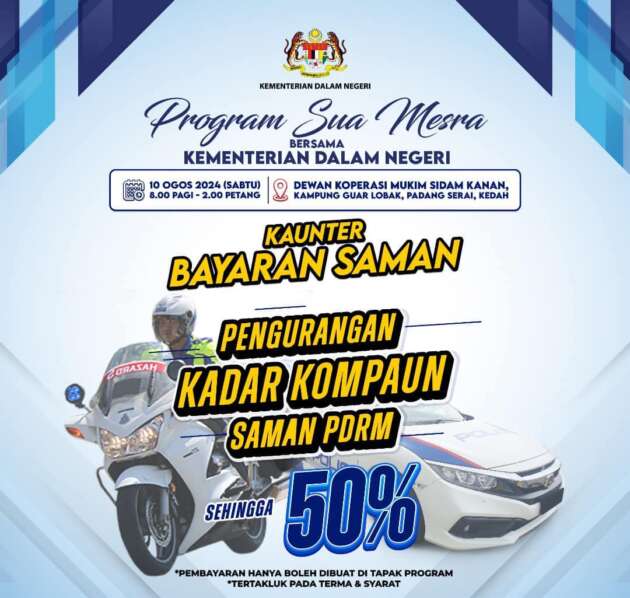 PDRM offering 50% saman discounts tomorrow in Padang Serai, Kedah – KDN’s Program Sua Mesra