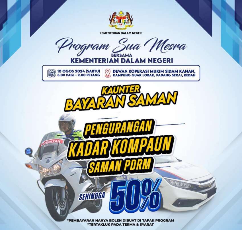 PDRM offering 50% saman discounts tomorrow in Padang Serai, Kedah – KDN’s Program Sua Mesra 1801791