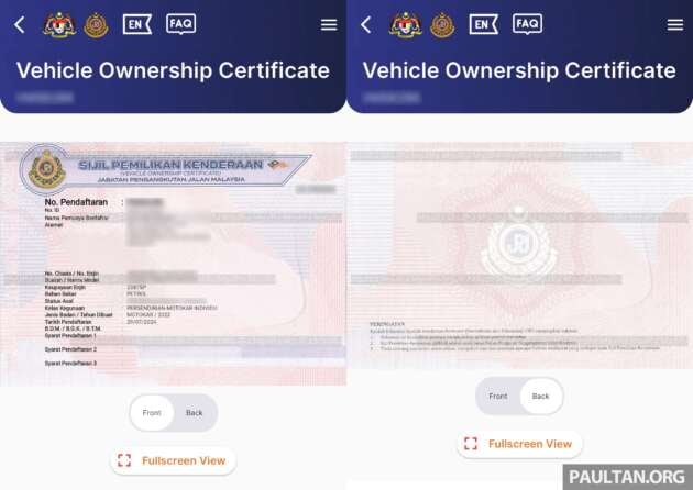 MyJPJ app now displays vehicle ownership certificate