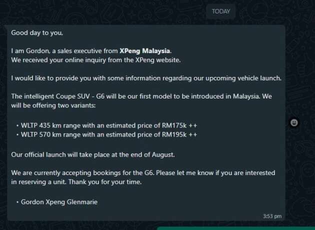 Xpeng G6 dilancar hujung Ogos di M’sia – dijangka RM175k untuk Standard, RM195k bagi Long Range