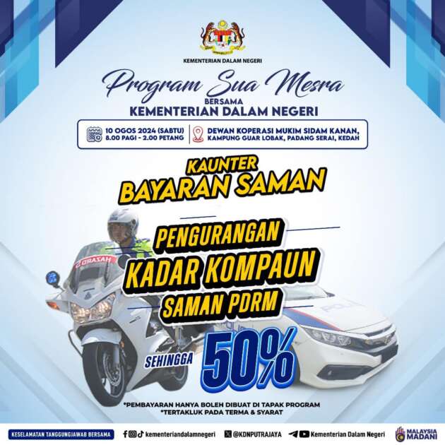 Polis beri 50% diskaun saman trafik pada 10 Ogos sempena program KDN di Padang Serai, Kedah