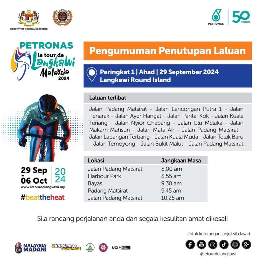 Road closures for Le Tour de Langkawi bicycle race 1824361