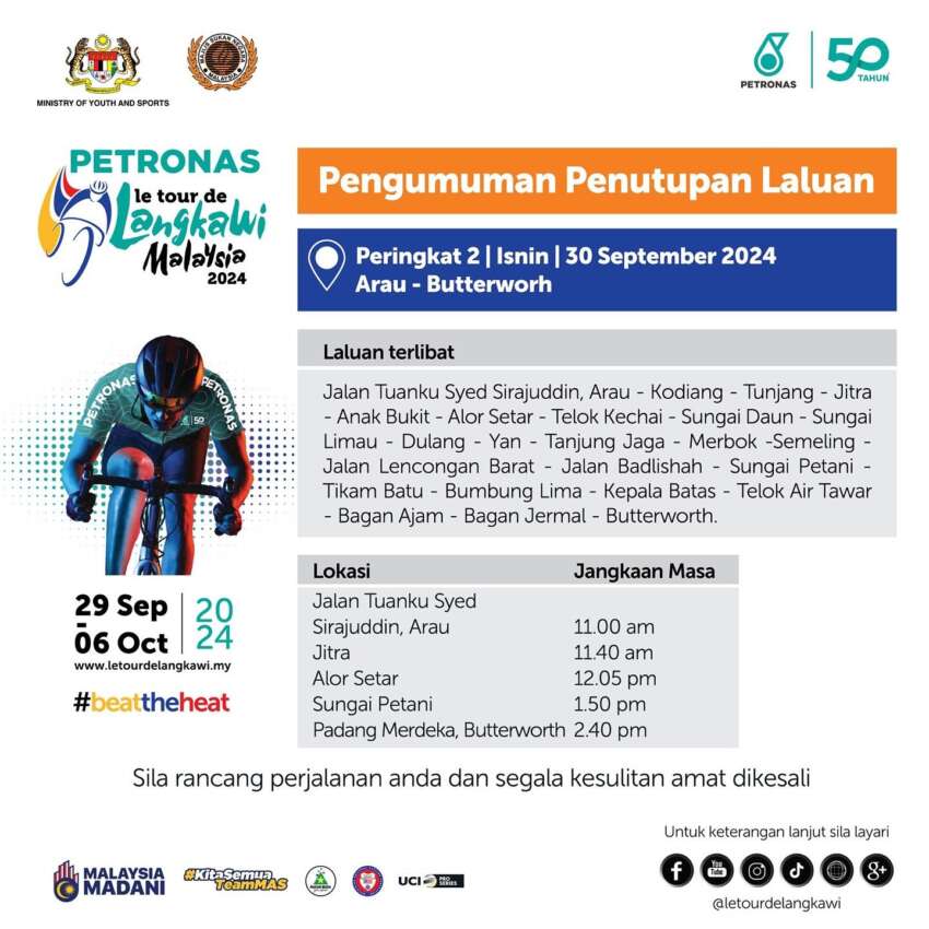 Road closures for Le Tour de Langkawi bicycle race 1824362