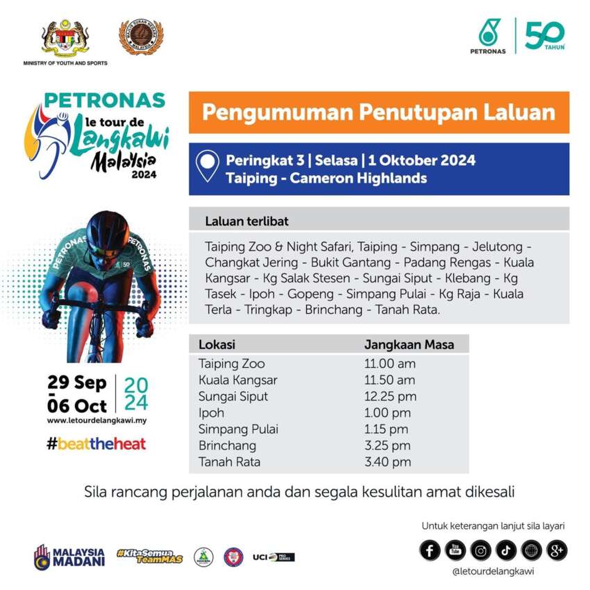 Road closures for Le Tour de Langkawi bicycle race 1824363