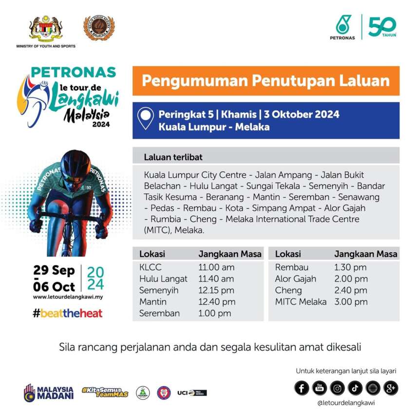 Road closures for Le Tour de Langkawi bicycle race 1824365