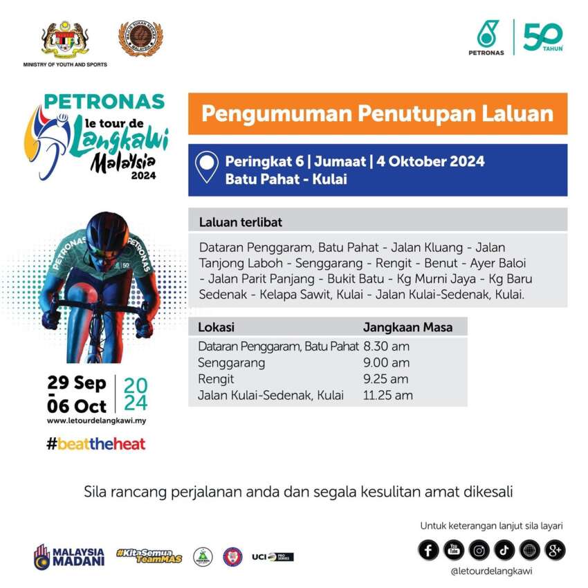 Road closures for Le Tour de Langkawi bicycle race 1824366