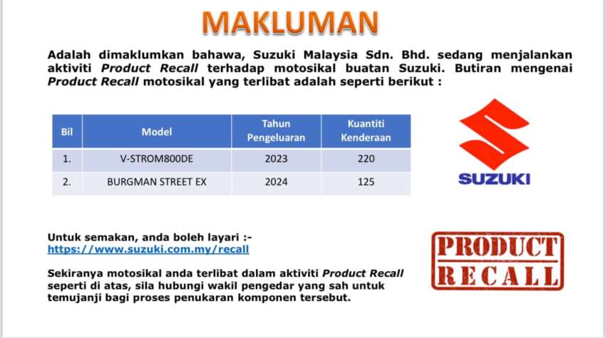 JPJ recalls – Toyota 24,345 units, Mercedes 10,978 units; Honda bikes 205 units, Suzuki bikes 345 units 1816046