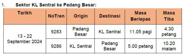 Two additional KTM ETS train services from Sept 13 to 22, in conjunction with Malaysia Day, school holidays