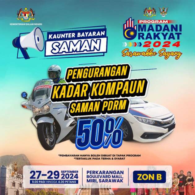 Polis beri 50% diskaun saman pada 27-29 Sept dalam program Madani Zon Sarawak di Boulevard Mall, Miri