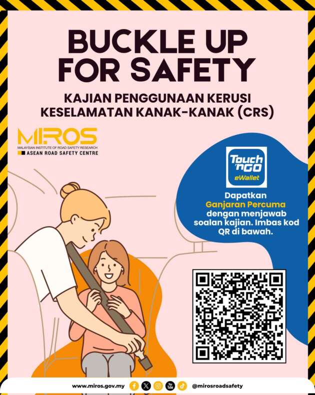 MIROS child seat survey – evaluates readiness for new law, Touch ‘n Go eWallet credit for 1st 300 participants