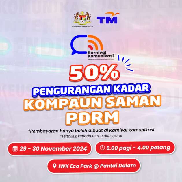 Polis menawarkan 50% diskaun saman trafik terpilih pada 29-30 Nov 2024 di IWK Eco Park, Pantai Dalam
