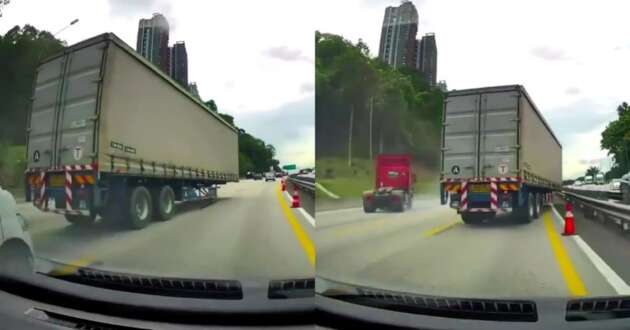 Treler ‘tertanggal’ dari kepala lori di Lebuhraya NKVE dan rempuh pembahagi jalan – polis siasat kejadian