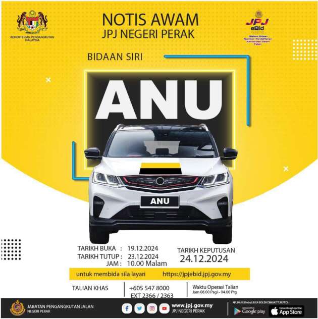 JPJ Perak raih RM2.368 juta menerusi bidaan siri plat ANU – ANU 1 catat bidaan tertinggi bernilai RM269k