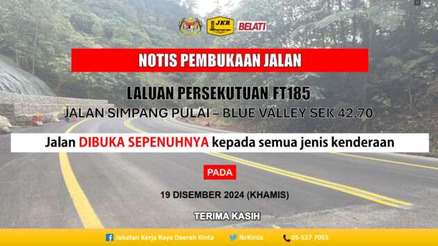 Jln Simpang Pulai-Cameron Highlands dibuka semula