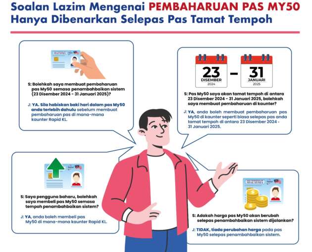 Proses pembaharuan pas MY50 ditangguh dari 23 Dis hingga 31 Jan 2025 – pengguna boleh beli pas baharu