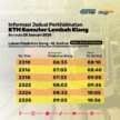 New KTM Komuter schedule due to KVDT2 project – starts Jan 20, Port Klang – KL Sentral line, free buses