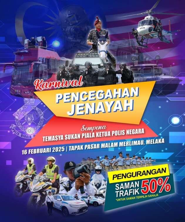 Polis beri 50% diskaun saman trafik terpilih pada 16 Februari 2025 di tapak pasar malam Merlimau, Melaka
