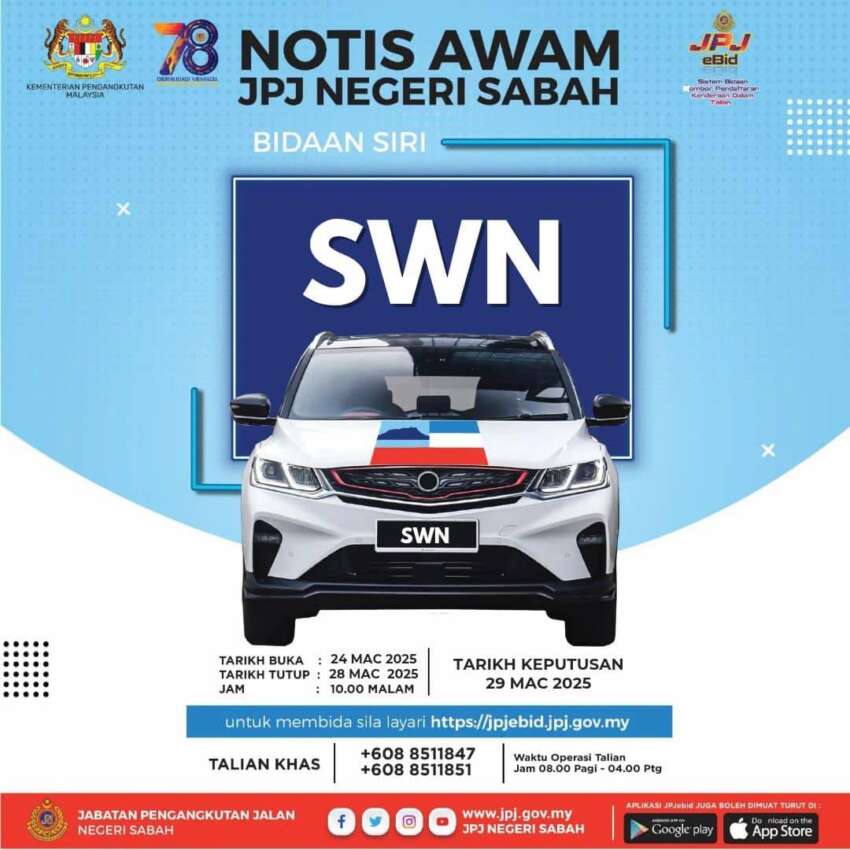 JPJ eBid: Siri JXW dan SWN dibuka untuk bidaan 1892611