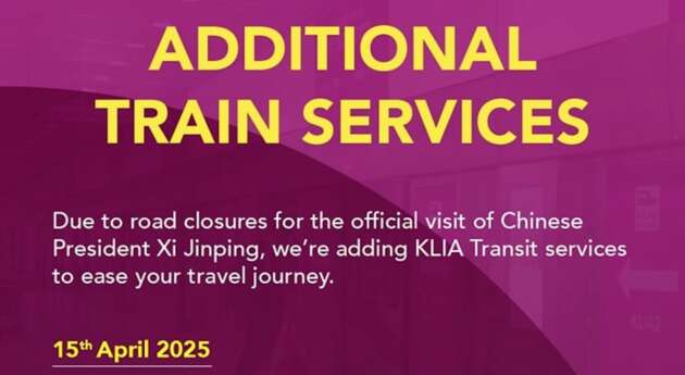 KLIA Transit train frequency increased today and April 17 as road closures for China’s president Xi take place