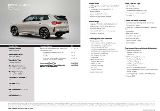 BMW X3 2025 – harga rasmi dikeluarkan, RM320,800 untuk X3 20 xDrive M Sport G45 hibrid ringkas
