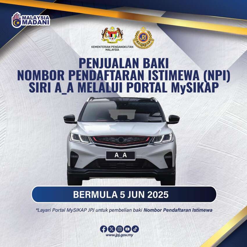 Siri plat khas ‘A_A’ yang masih berbaki dibuka untuk jualan mulai 5 Jun 2025 melalui portal MySikap – JPJ 1922476