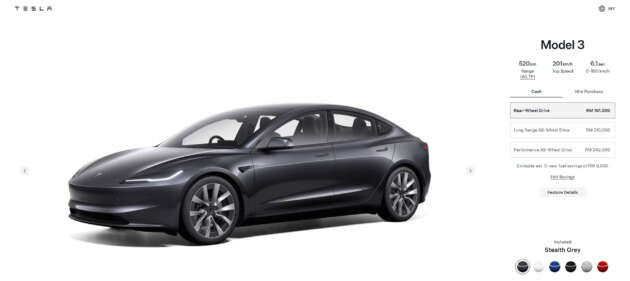 Tesla Model 3 Highland dikemas kini di Malaysia – jarak gerak menjadi 520 km, Stealth Grey standard