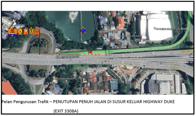 Susur keluar Hillview arah Taman Melawati/Ulu Klang (Exit 3308A) di DUKE ditutup sementara, 24-25 Julai