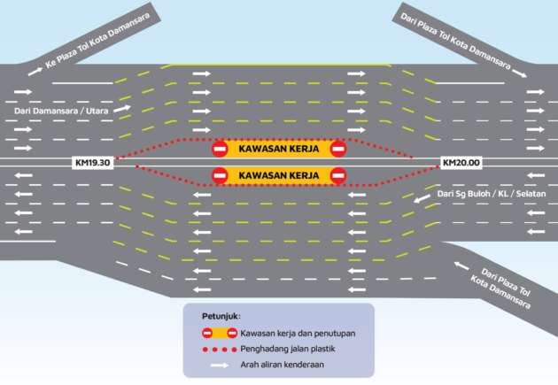 Lorong kanan D’sara-Bkt Lanjan di KM19.30-KM20.00 di NKVE ditutup, lencongan diaktifkan hingga 14 Okt