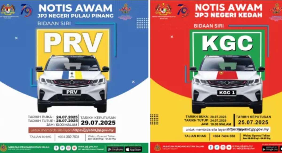 JPJ eBid: PRV and KGC number plates up for bidding
