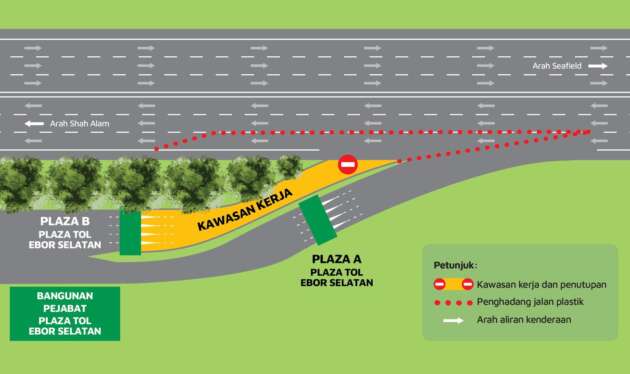 Plaza B Tol Ebor Selatan di Lebuhraya ELITE ditutup 15-17 Julai untuk kerja penebangan pokok, 10 mlm-5pg