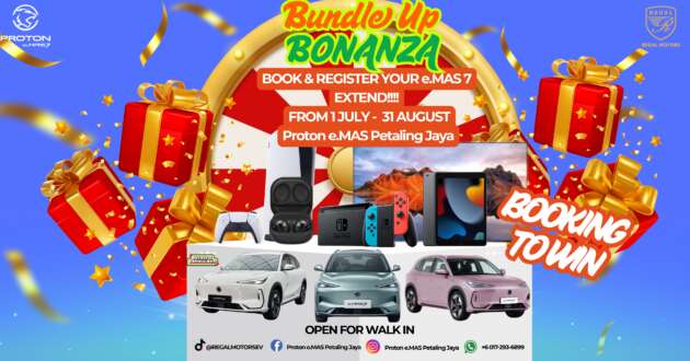 Book a Proton e.MAS 7 with Regal Motors to enjoy rewards up to RM9,000; stand to win lucky draw prizes